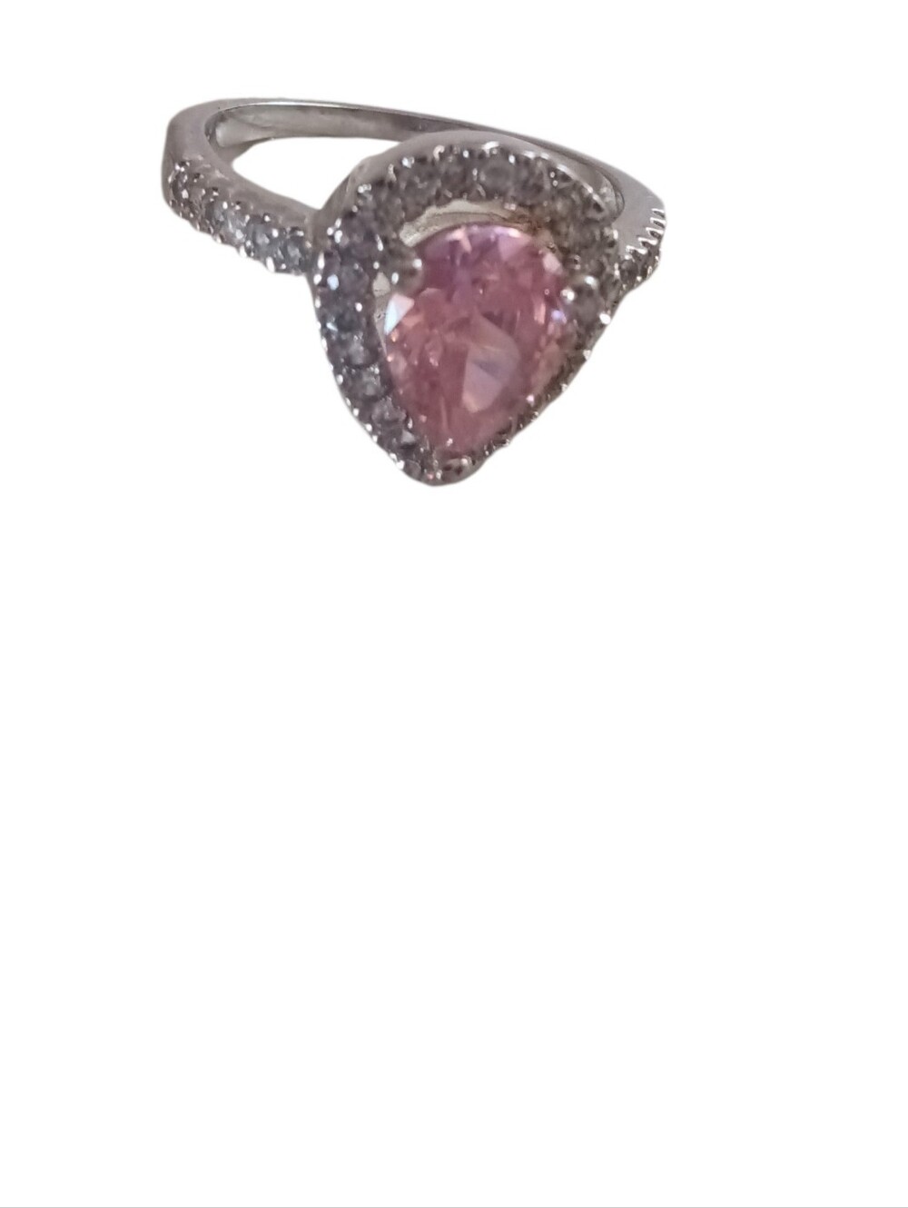 10KT Gold Pear-Shape Pink Sapphire Ring Halo Setting Small White Stones Size 7.5 - Picture 2 of 9